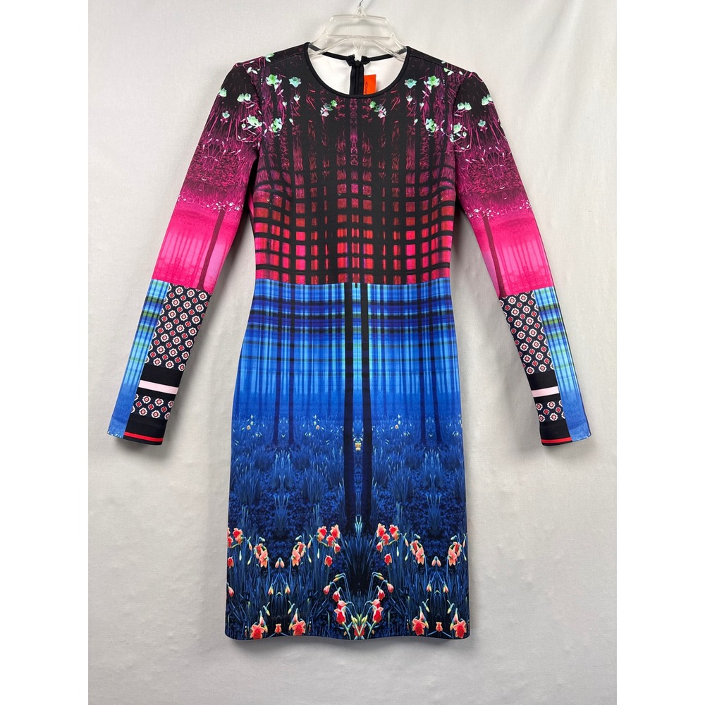 Clover Canyon Mixed Print Scuba Dress Womens Small Multicolor Long Sleeve Sheath